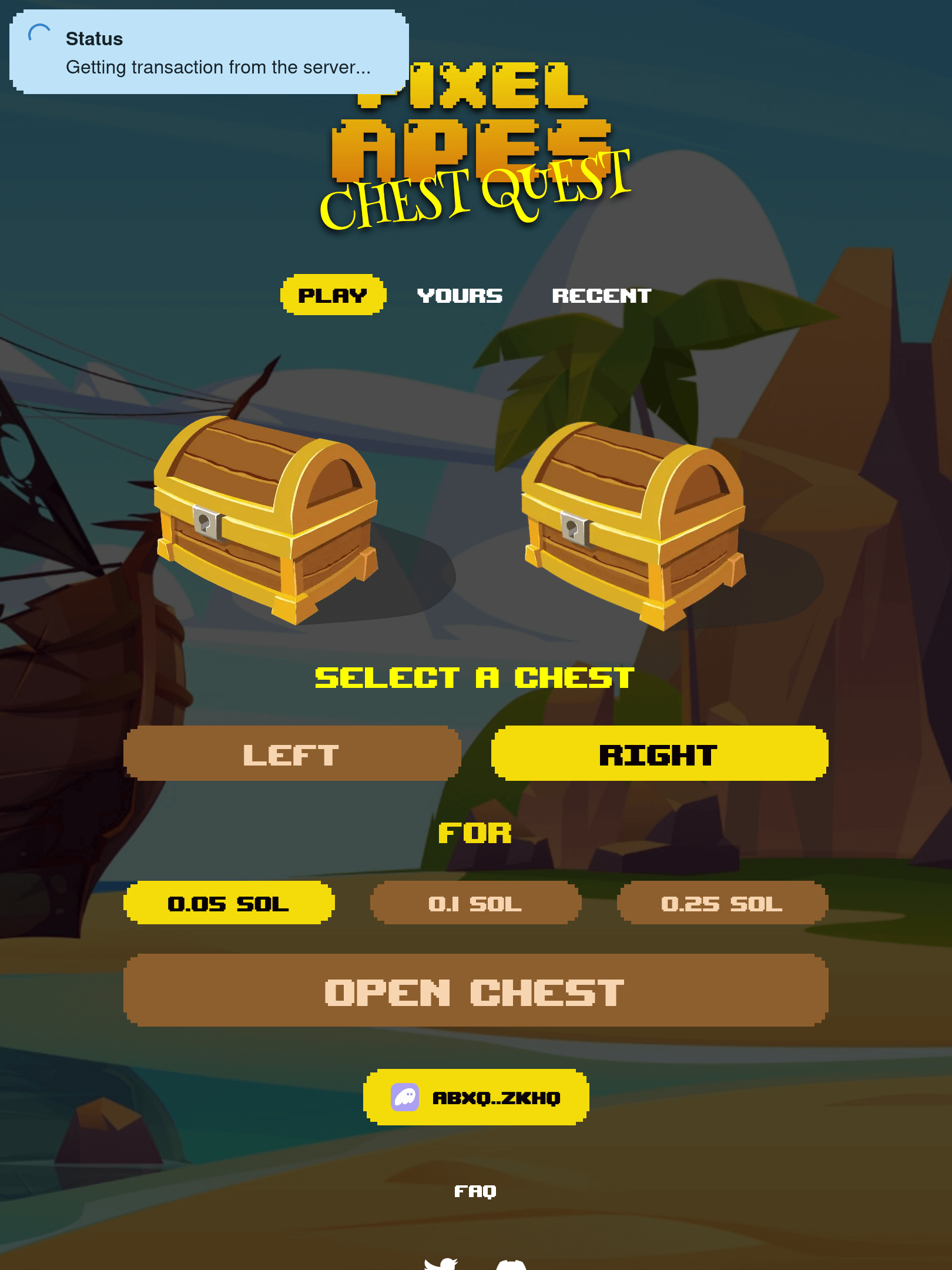 Chest Quest coinflip in progress