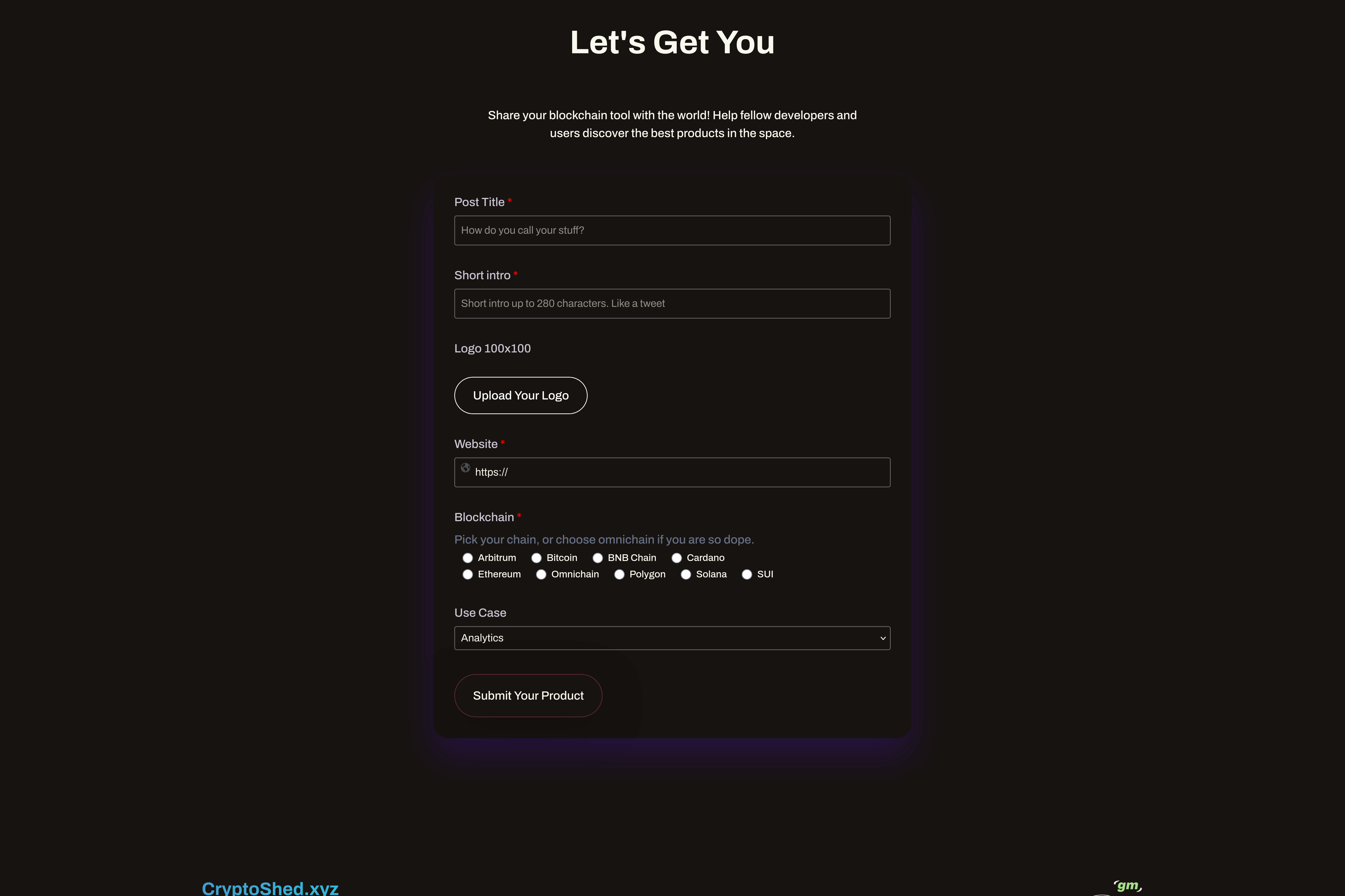 CryptoShed — submit a tool form