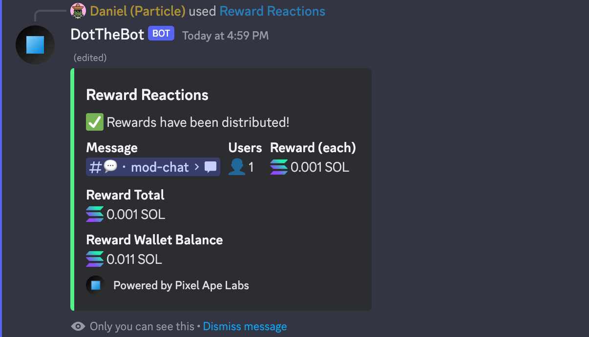 Rewards distributed confirmation
