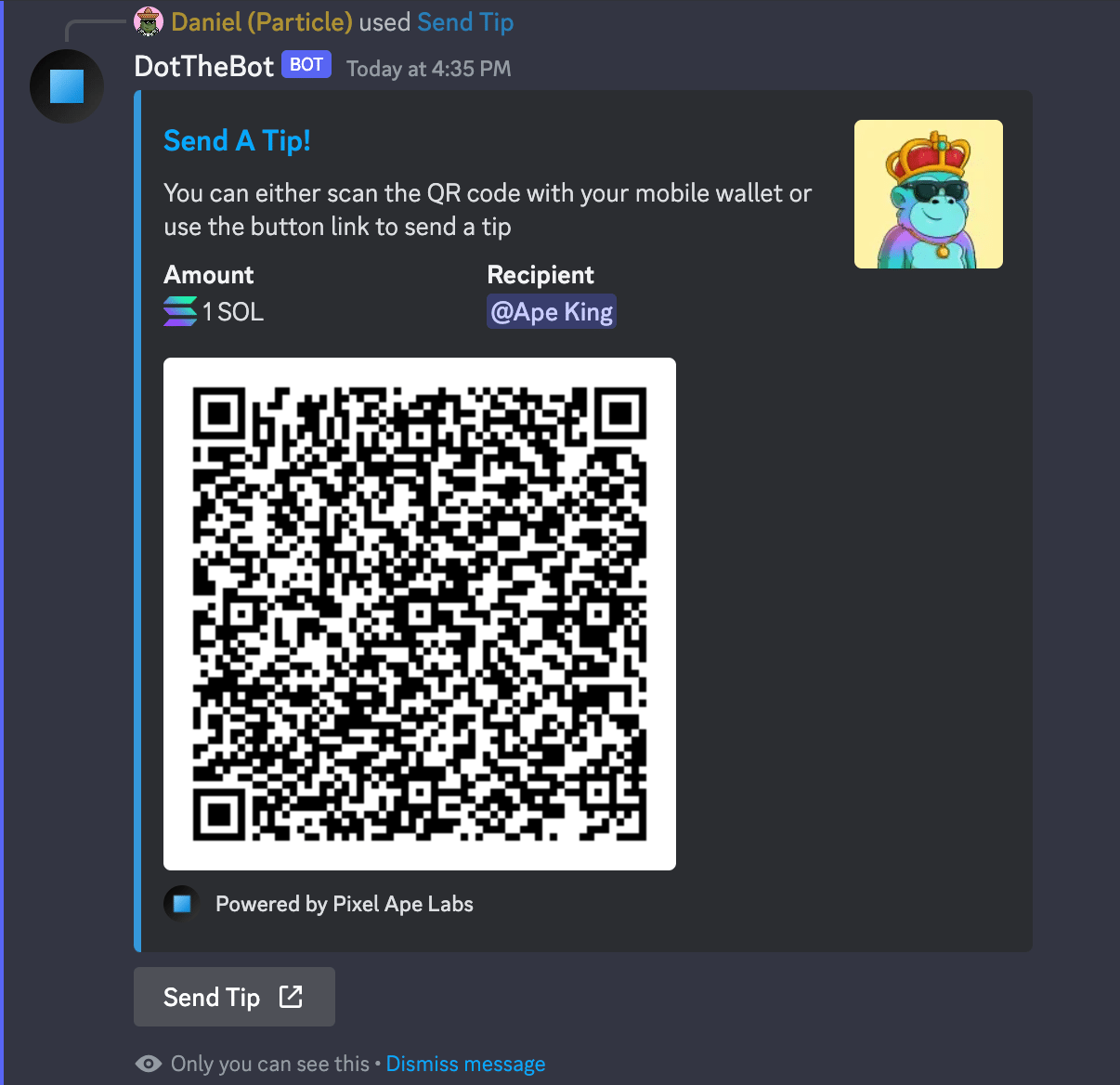 Tip response with QR code