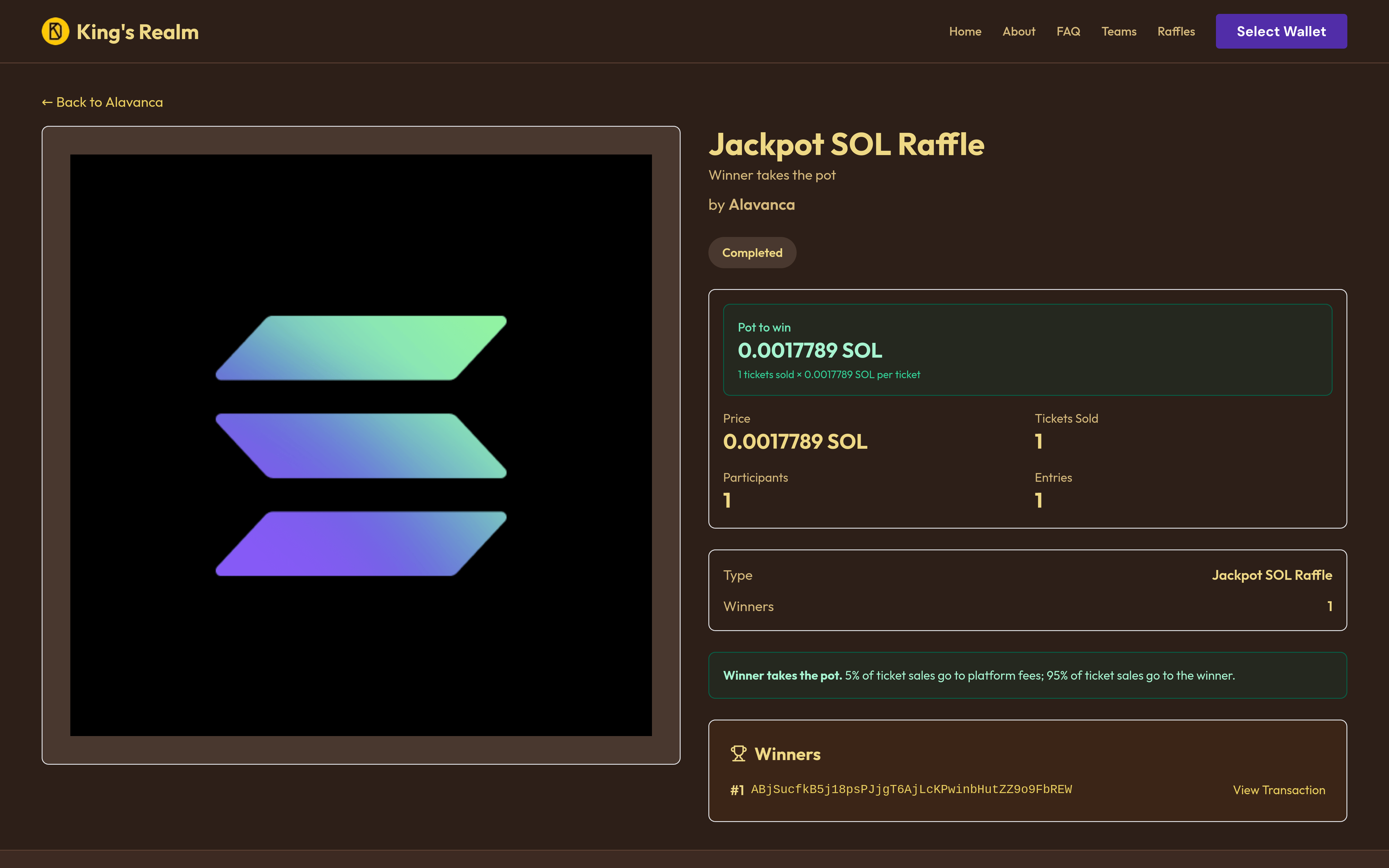 SOL token jackpot raffle in progress