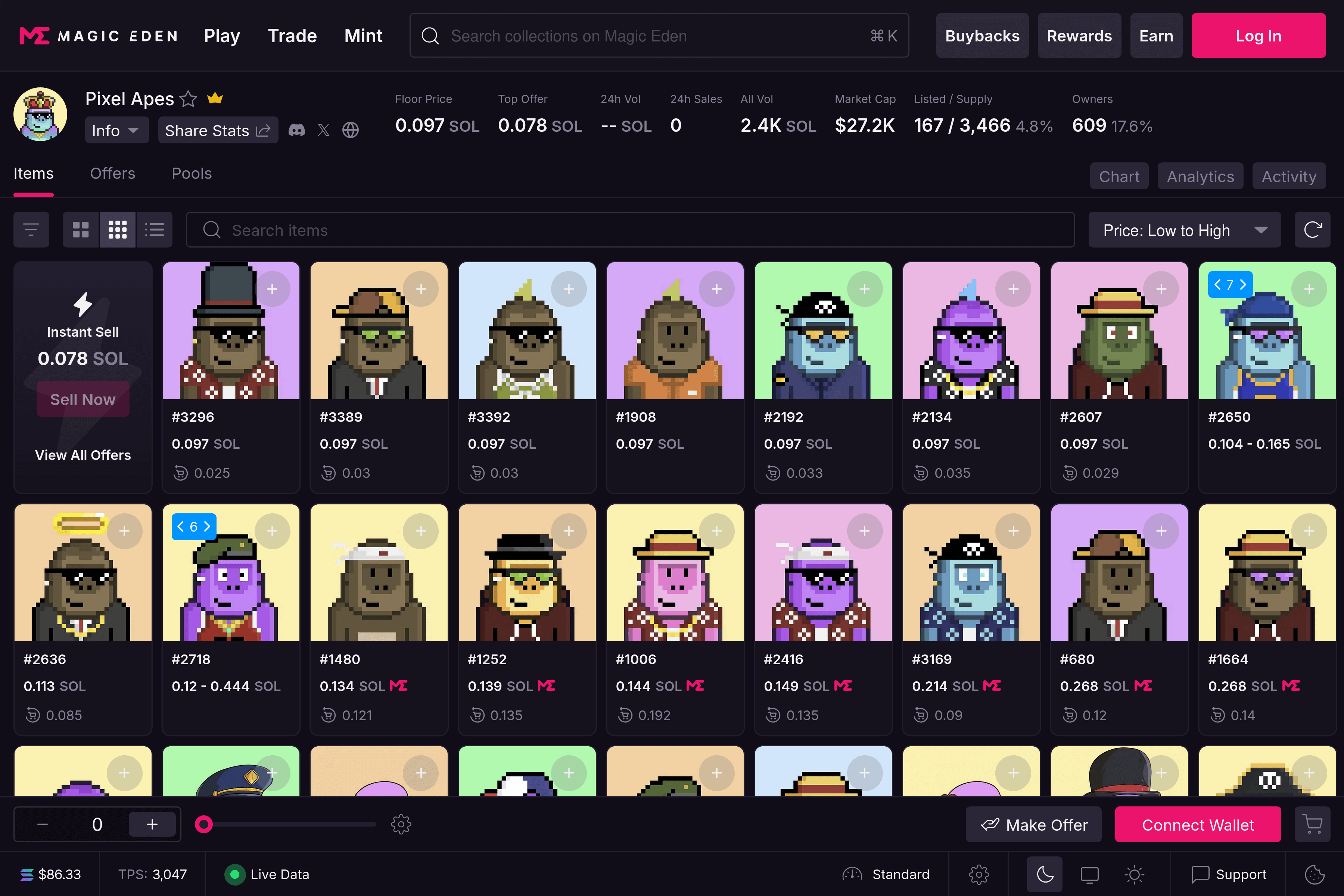 Pixel Apes collection on Magic Eden