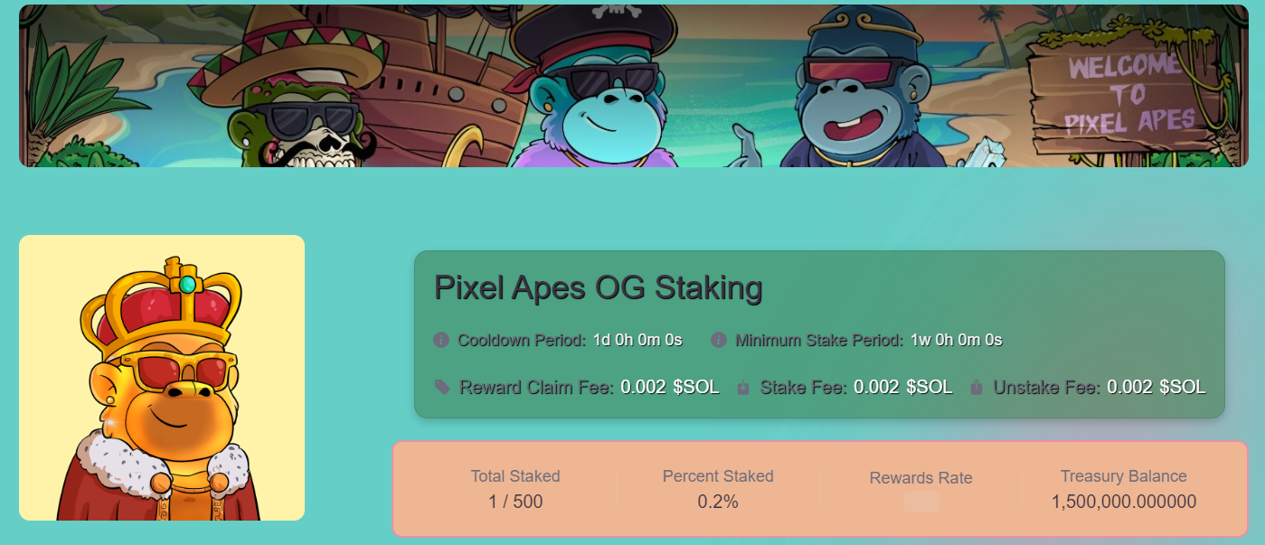 Staking interface for Pixel Apes — stake NFTs for KING token